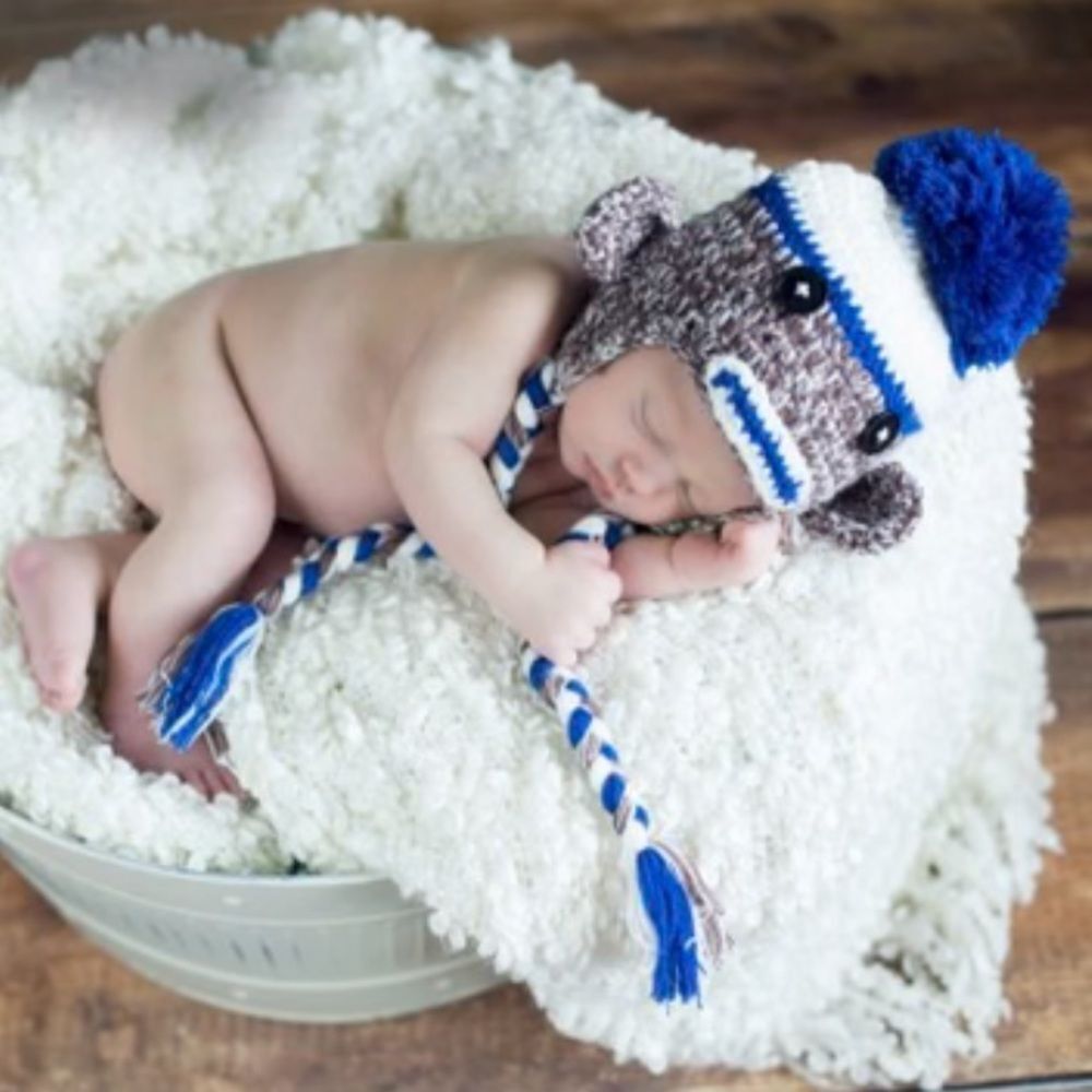 Daisy Baby Unisex Beanie Hat Clarence Sock Monkey Photography 12-24 months NWT